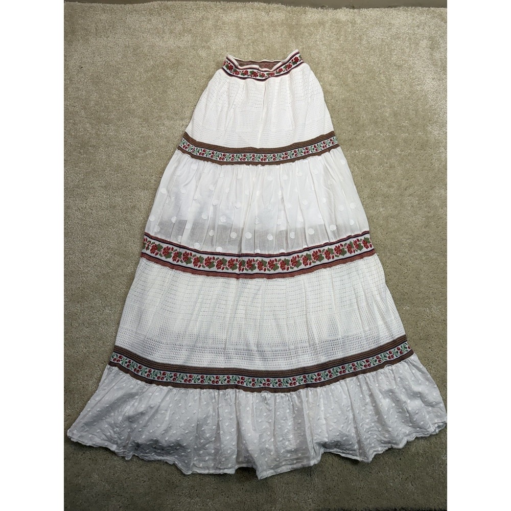 Anthropologie Cecilia Prado Lori Tiered Maxi Skirt Womens Medium White Red
